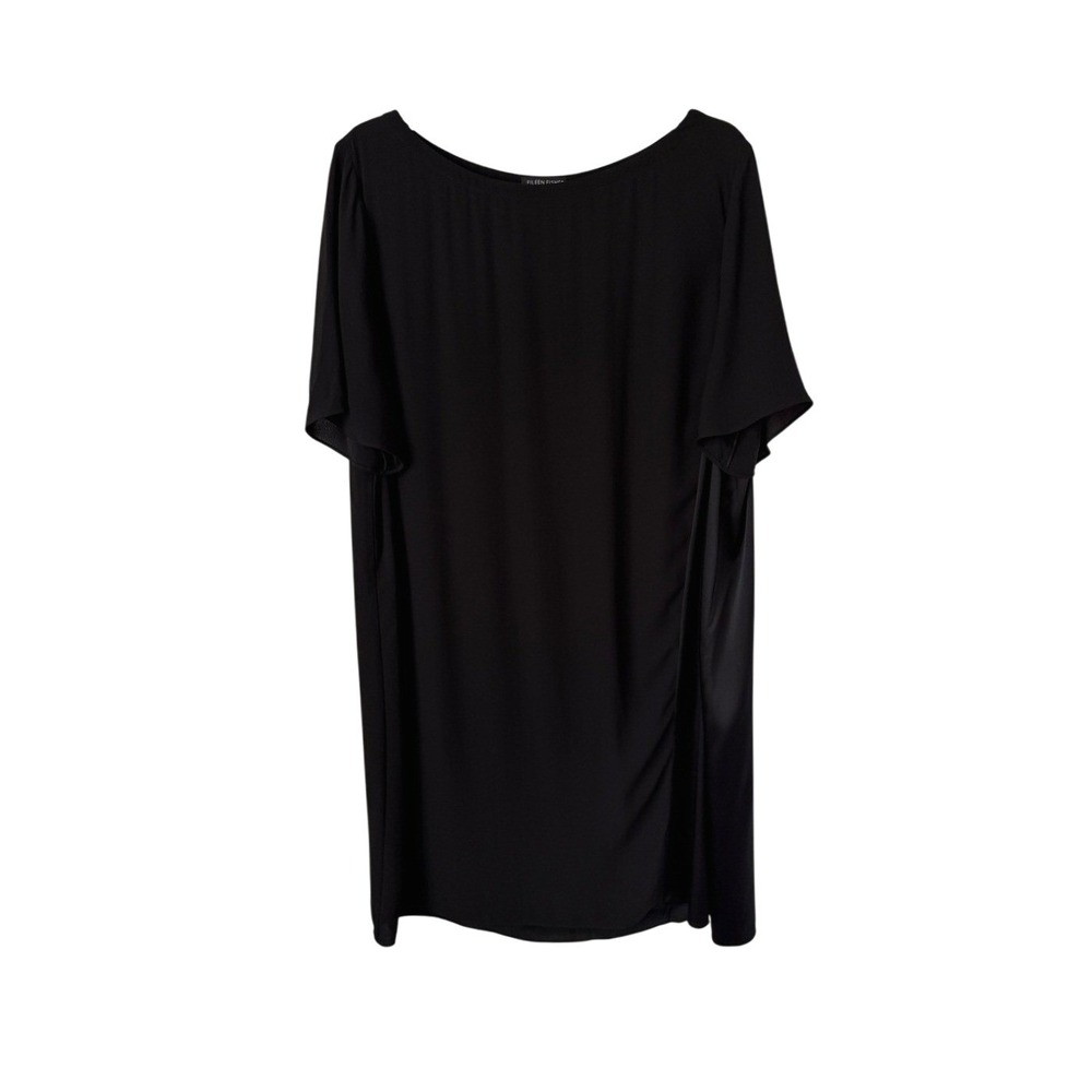 Eileen Fisher Silk Black Shift Dress Short Sleeves Bateau Minimalist Classic‎ Lg